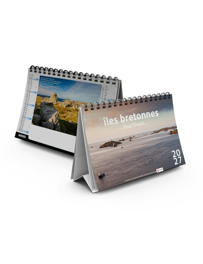 Calendrier chevalet 2027 Îles Bretonnes personnalisable