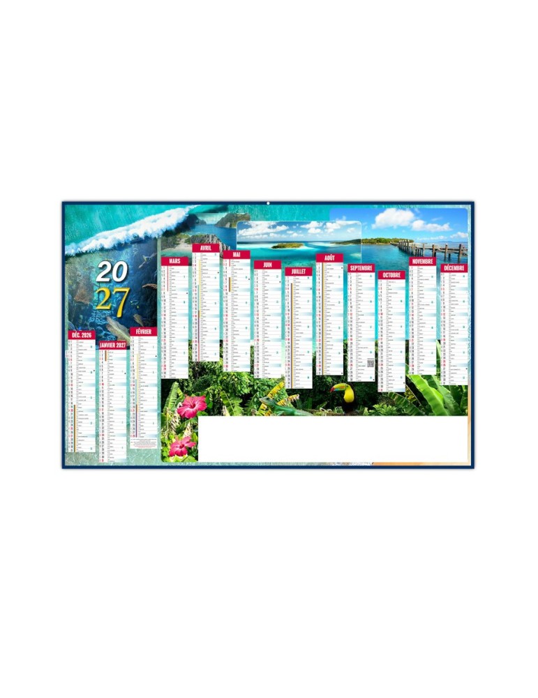 Calendrier bancaire 2027 personnalisé Monde