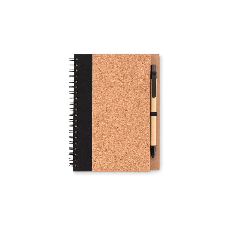 Carnet durable en liège avec stylo personnalisé - SONORA PLUSCORK Matières : papier recyclé Couleurs : noir