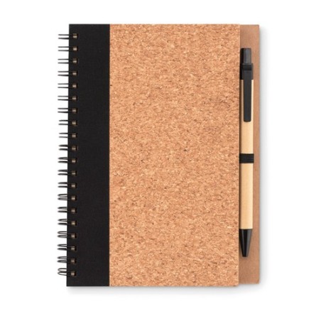 Carnet durable en liège avec stylo personnalisé - SONORA PLUSCORK Matières : papier recyclé Couleurs : noir