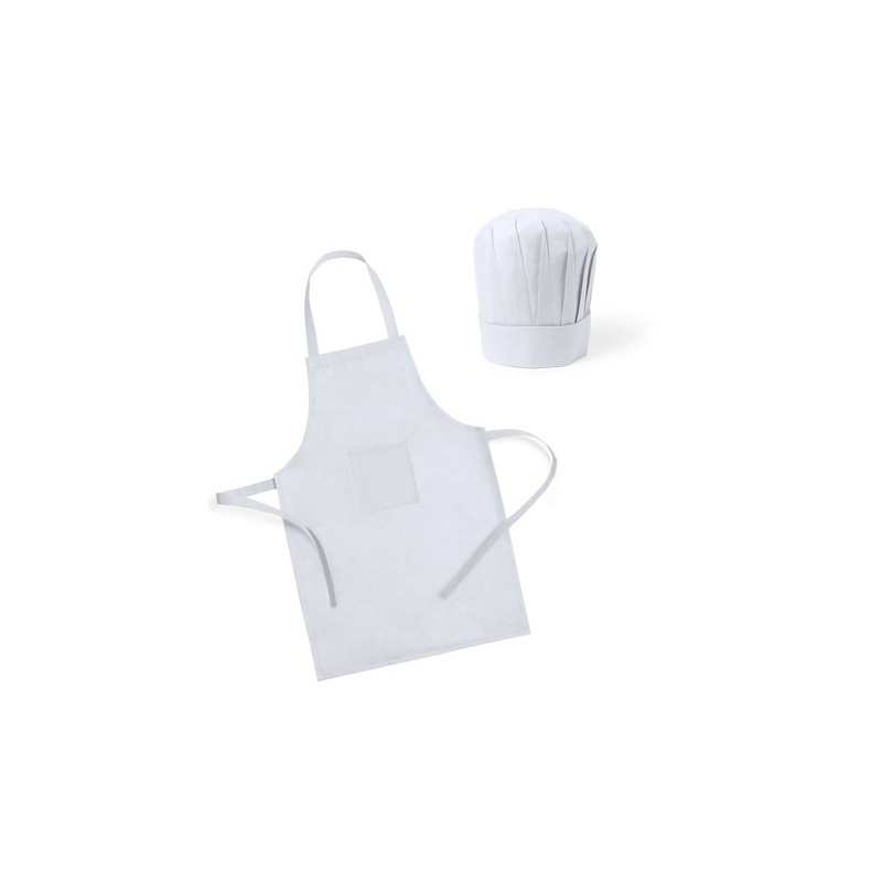 Tablier et Toque Enfant Personnalisables Éco-responsables Set Legox Matières : polypropylène (PP) Couleurs : blanc personnalisab