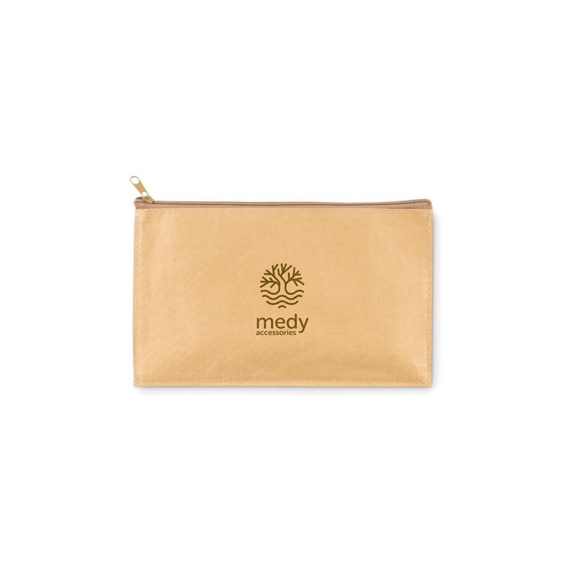 Trousse à Stylo Éco-responsable en Papier Tissé Personnalisable - FLAT CASE Matières : polypropylène (PP) Couleurs : beige cadea