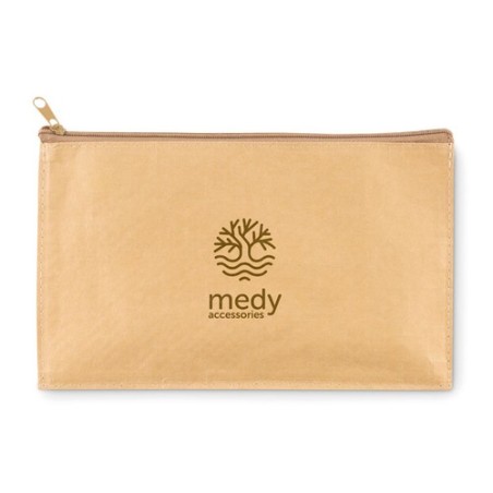 Trousse à Stylo Éco-responsable en Papier Tissé Personnalisable - FLAT CASE Matières : polypropylène (PP) Couleurs : beige cadea