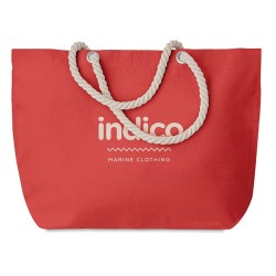 Sac de plage pratique personnalisé avec cordon - MENORCA Matières : coton Couleurs : rouge objet publicitaire robuste