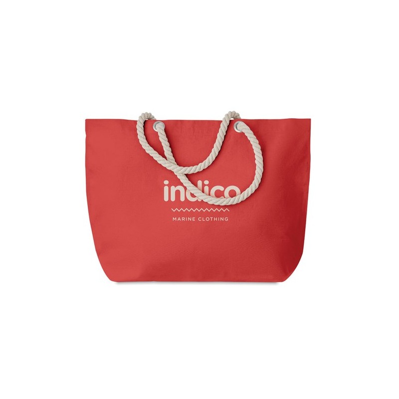 Sac de plage pratique personnalisé avec cordon - MENORCA Matières : coton Couleurs : rouge objet publicitaire robuste
