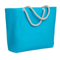 Sac de plage pratique personnalisé avec cordon - MENORCA Matières : coton Couleurs : turquoise personnalisable avec votre logo