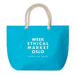 Sac de plage pratique personnalisé avec cordon - MENORCA Matières : coton Couleurs : turquoise marquage couleur éclatante