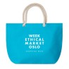 Sac de plage pratique personnalisé avec cordon - MENORCA Matières : coton Couleurs : turquoise marquage couleur éclatante
