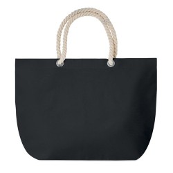 Sac de plage pratique personnalisé avec cordon - MENORCA Matières : coton Couleurs : noir marquage laser ultra précis