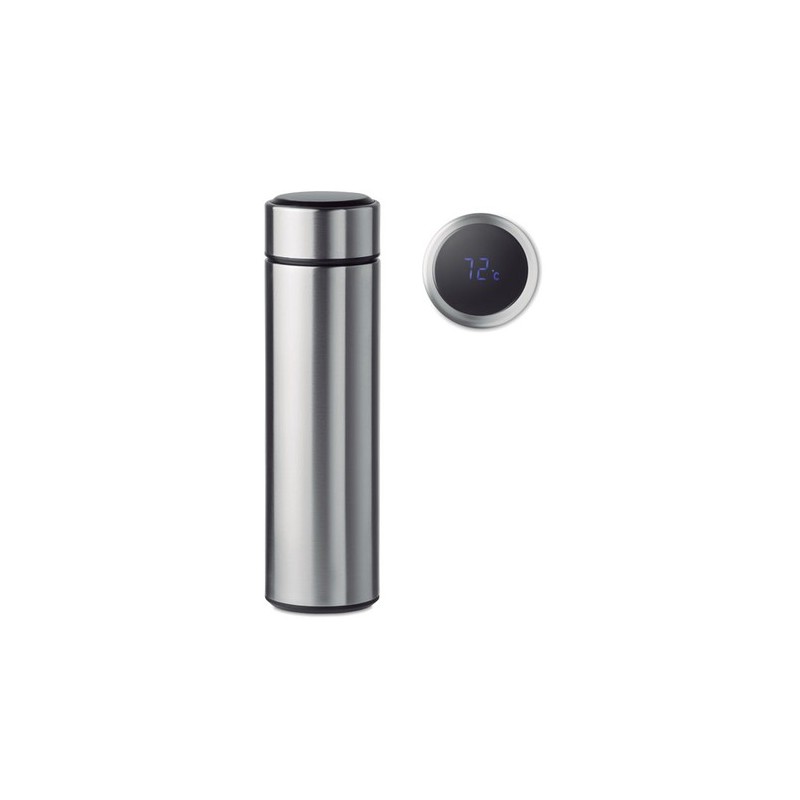 Bouteille Isotherme Éco-responsable avec Thermomètre Personnalisée POLE Matières : acier inoxydable Couleurs : argenté mat