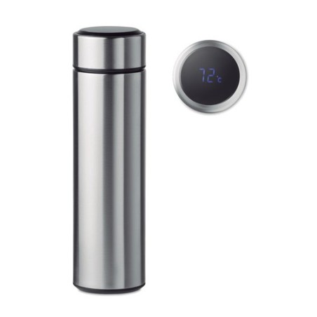 Bouteille Isotherme Éco-responsable avec Thermomètre Personnalisée POLE Matières : acier inoxydable Couleurs : argenté mat
