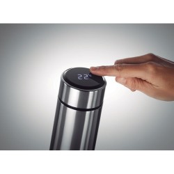 Bouteille Isotherme Éco-responsable avec Thermomètre Personnalisée POLE Matières : acier inoxydable Couleurs : argenté mat impre