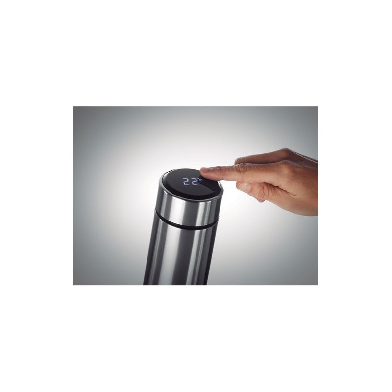 Bouteille Isotherme Éco-responsable avec Thermomètre Personnalisée POLE Matières : acier inoxydable Couleurs : argenté mat impre