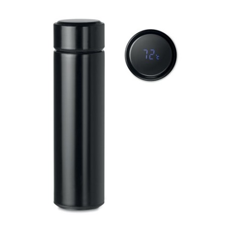 Bouteille Isotherme Éco-responsable avec Thermomètre Personnalisée POLE Matières : acier inoxydable Couleurs : noir personnalisa
