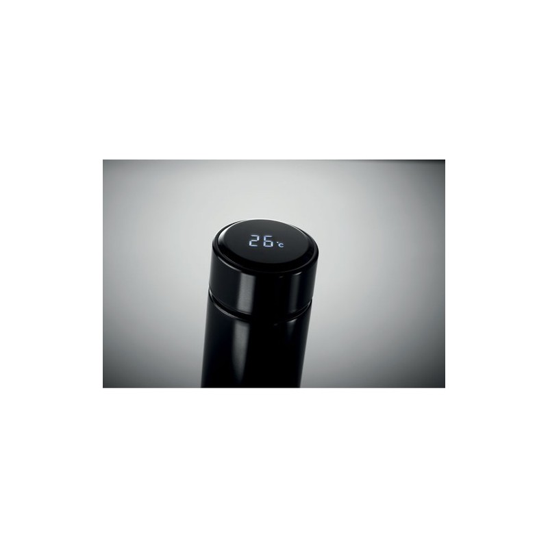 Bouteille Isotherme Éco-responsable avec Thermomètre Personnalisée POLE Matières : acier inoxydable Couleurs : noir marquage las