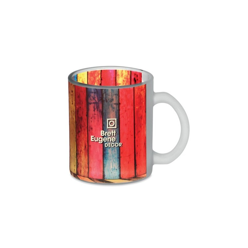 Mug en verre sublimable 300ml personnalisable Matières : borosilicate Couleurs : blanc transparent cadeau entreprise pas cher