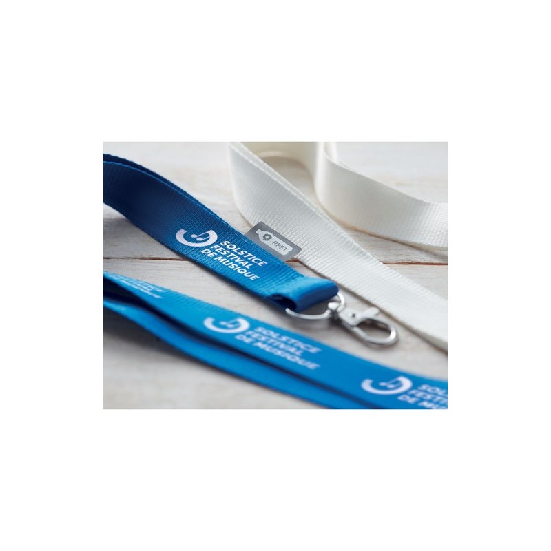 Lanyard Personnalisable Éco-responsable en RPET pour Événements - LANY RPET Matières : PET recyclé Couleurs : bleu objet promo p
