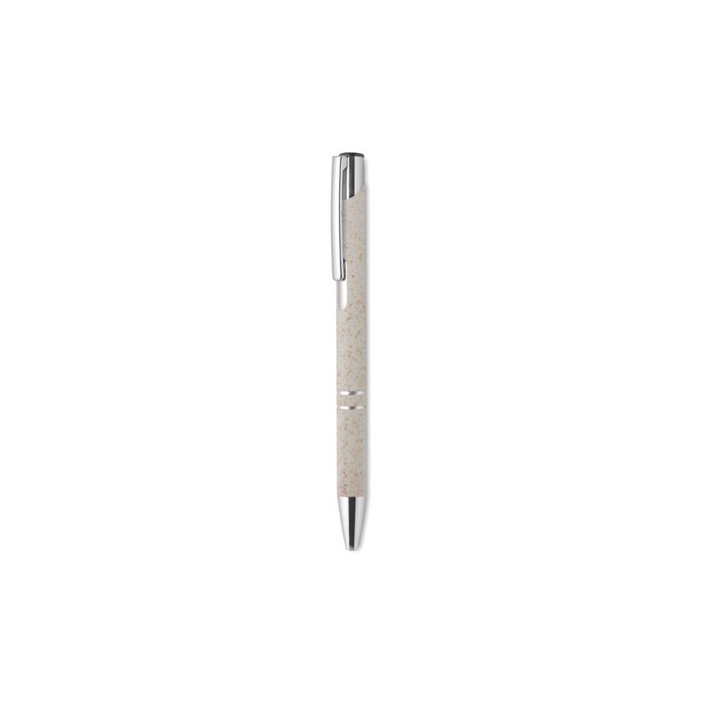 Stylo poussoir  en ABS blé paille - Charles Dickens® Santana Matières : ABS Couleurs : beige goodies publicitaire événementiel
