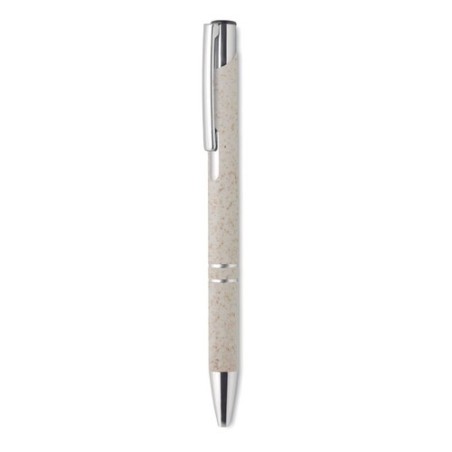 Stylo poussoir  en ABS blé paille - Charles Dickens® Santana Matières : ABS Couleurs : beige goodies publicitaire événementiel