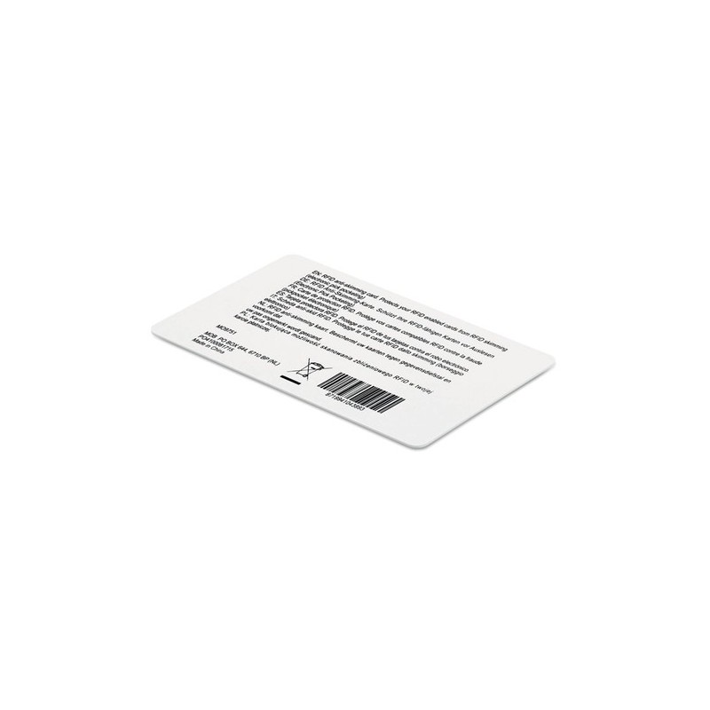 Carte anti-RFID personnalisée de protection électronique CUSTOS Matières : PVC Couleurs : blanc personnalisable avec votre logo