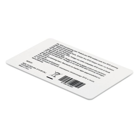 Carte anti-RFID personnalisée de protection électronique CUSTOS Matières : PVC Couleurs : blanc personnalisable avec votre logo