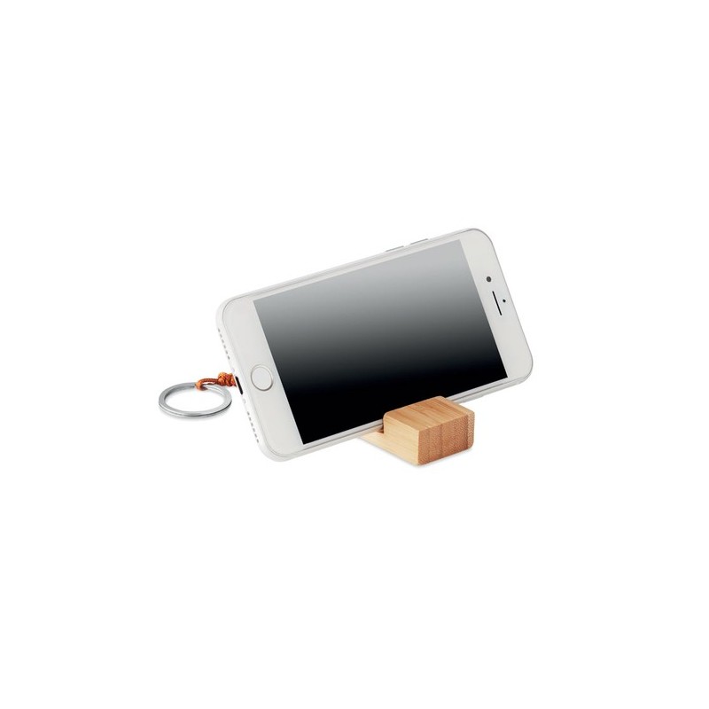 Porte-clés support smartphone personnalisé TRINEU Matières : bambou Couleurs : bois personnalisable avec votre logo