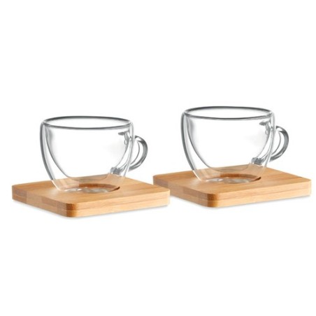 Verres expresso double paroi personnalisés - BELIZE (lot de 2) Matières : bambou Couleurs : transparent