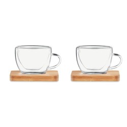 Verres expresso double paroi personnalisés - BELIZE (lot de 2) Matières : bambou Couleurs : transparent cadeau entreprise pas ch
