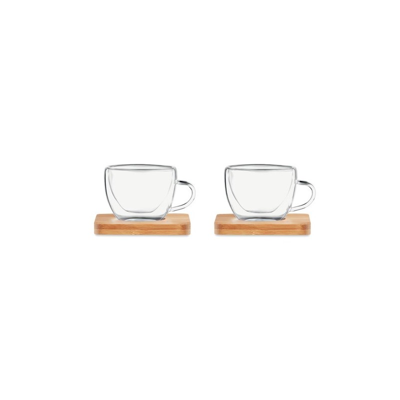 Verres expresso double paroi personnalisés - BELIZE (lot de 2) Matières : bambou Couleurs : transparent cadeau entreprise pas ch