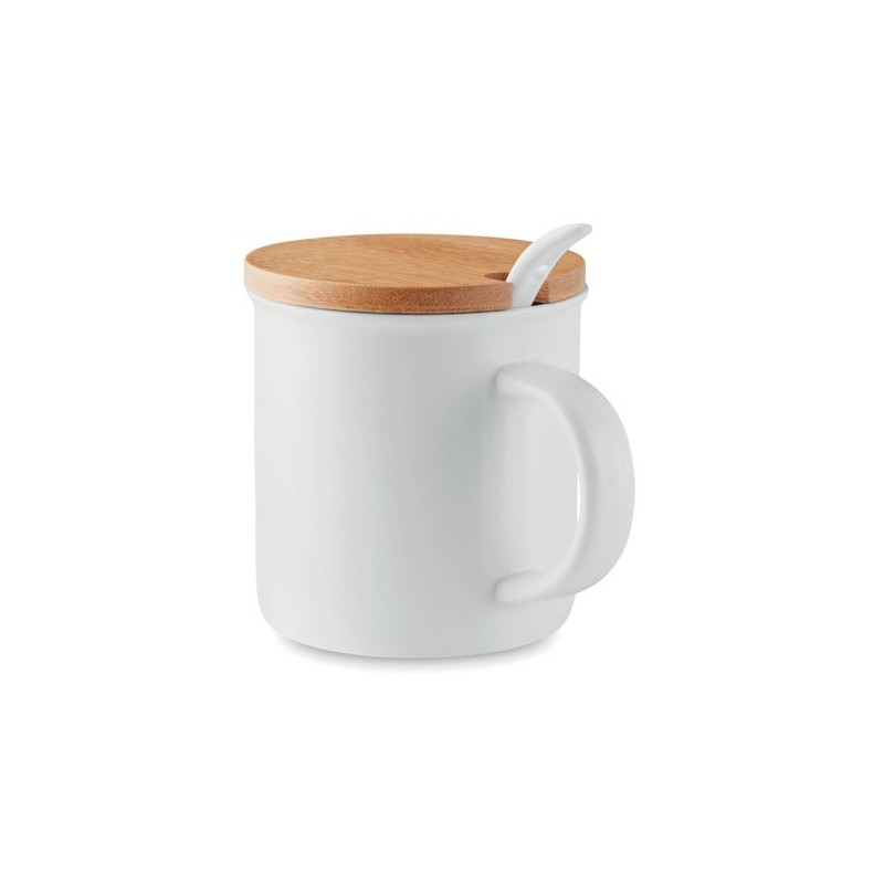 Mug en porcelaine élégant et pratique avec cuillère KENYA Matières : porcelaine Couleurs : blanc