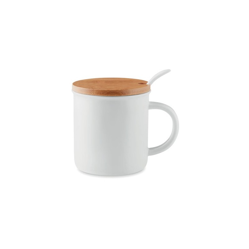 Mug en porcelaine élégant et pratique avec cuillère KENYA Matières : porcelaine Couleurs : blanc personnalisable avec votre logo
