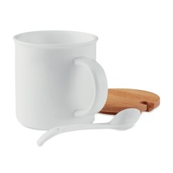 Mug en porcelaine élégant et pratique avec cuillère KENYA Matières : porcelaine Couleurs : blanc cadeau entreprise pas cher
