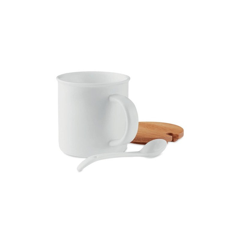 Mug en porcelaine élégant et pratique avec cuillère KENYA Matières : porcelaine Couleurs : blanc cadeau entreprise pas cher