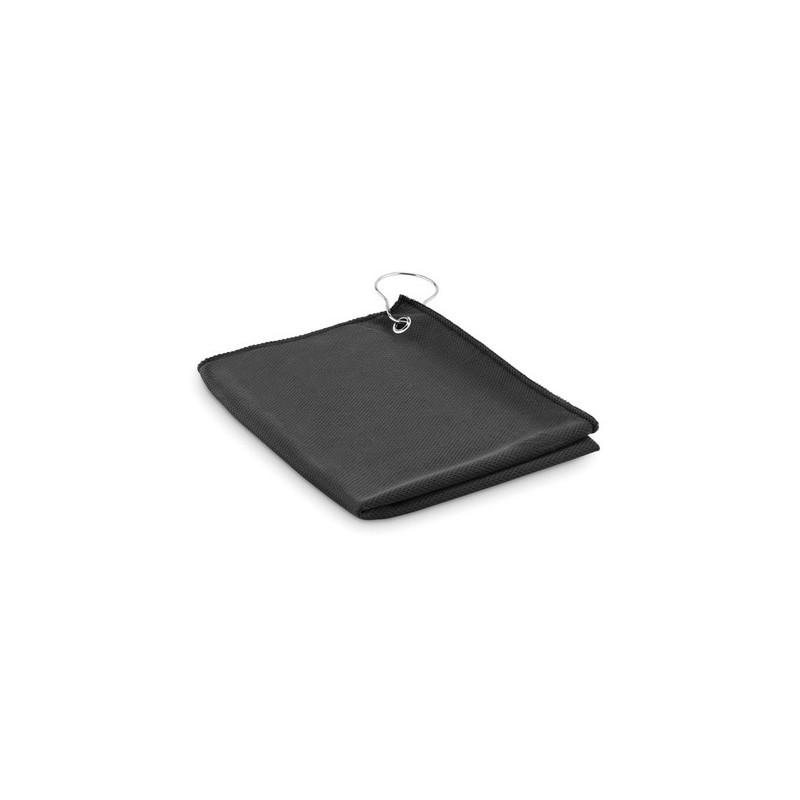 Serviette de golf  en RPET personnalisée TOWGO Matières : PET recyclé Couleurs : noir personnalisable avec votre logo