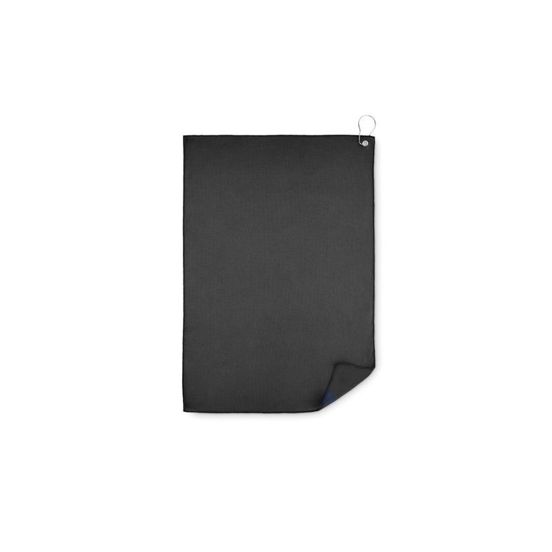 Serviette de golf  en RPET personnalisée TOWGO Matières : PET recyclé Couleurs : noir cadeau entreprise pas cher