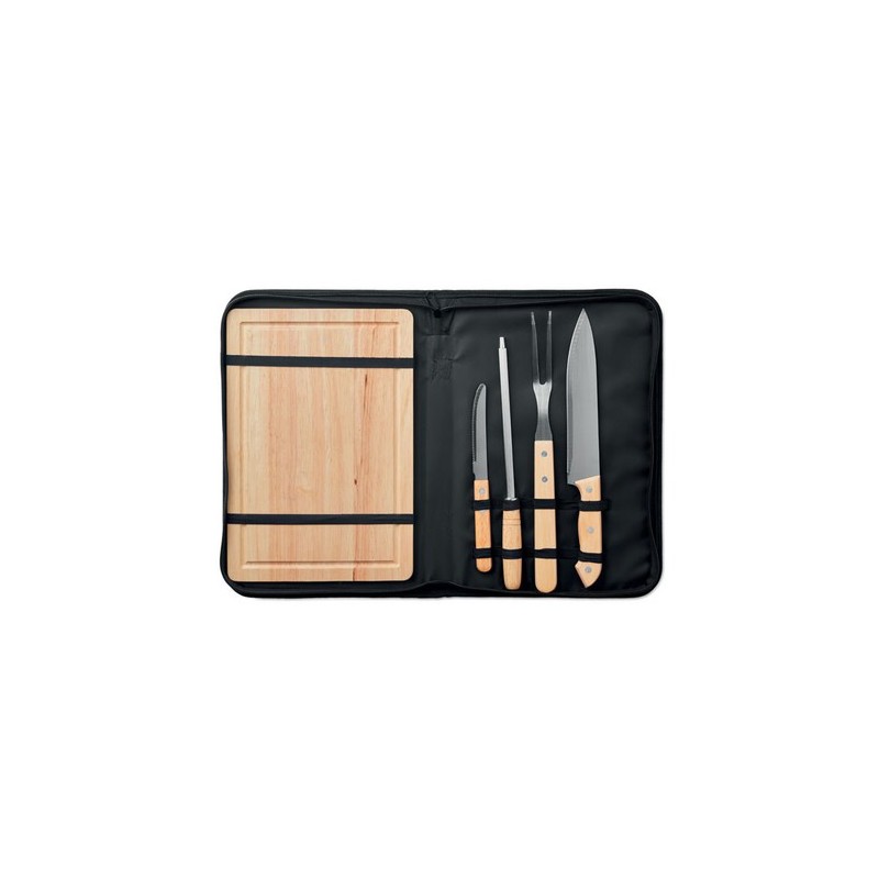 Accessoires de barbecue personnalisés en inox avec grille 4 pièces Matières : bois Couleurs : noir