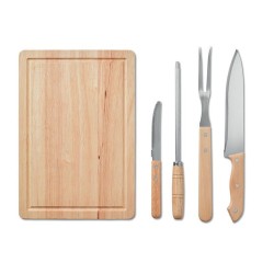 Accessoires de barbecue personnalisés en inox avec grille 4 pièces Matières : bois Couleurs : noir cadeau entreprise pas cher