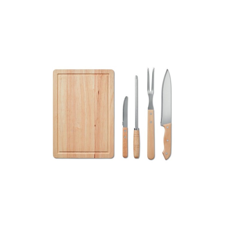Accessoires de barbecue personnalisés en inox avec grille 4 pièces Matières : bois Couleurs : noir cadeau entreprise pas cher