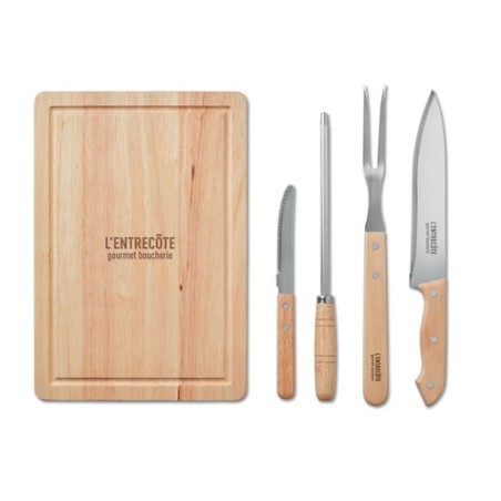 Accessoires de barbecue personnalisés en inox avec grille 4 pièces Matières : bois Couleurs : noir goodies publicitaire événemen