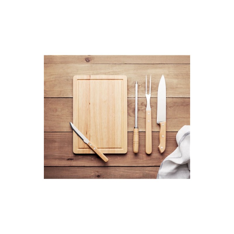 Accessoires de barbecue personnalisés en inox avec grille 4 pièces Matières : bois Couleurs : noir impression haute définition
