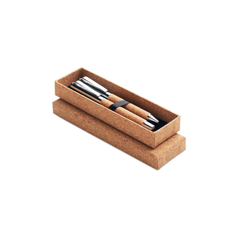 Stylo bille en métal  avec boîte en liège personnalisé QUERCUS Matières : métal Couleurs : bois