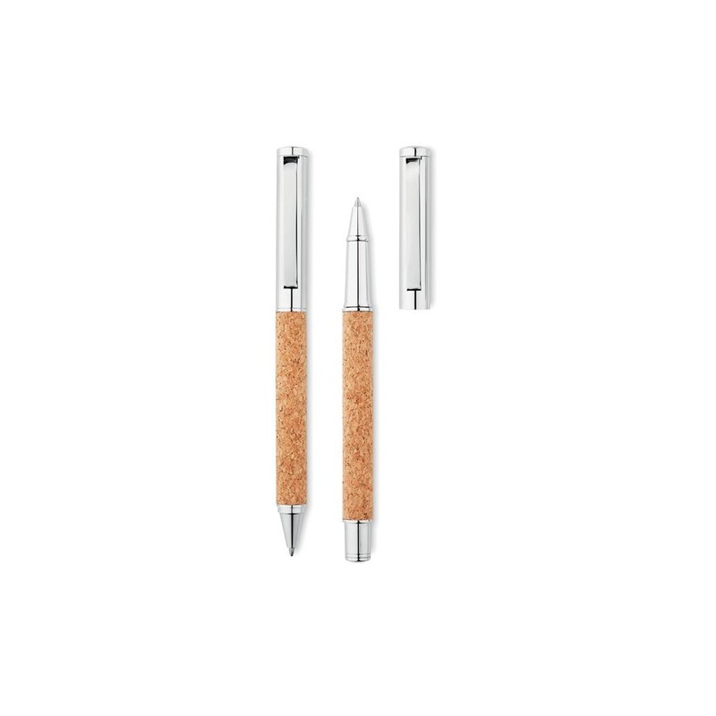 Stylo bille en métal  avec boîte en liège personnalisé QUERCUS Matières : métal Couleurs : bois cadeau entreprise pas cher