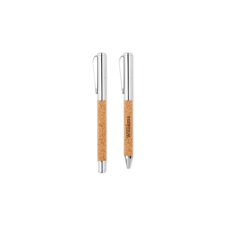 Stylo bille en métal  avec boîte en liège personnalisé QUERCUS Matières : métal Couleurs : bois goodies publicitaire événementie