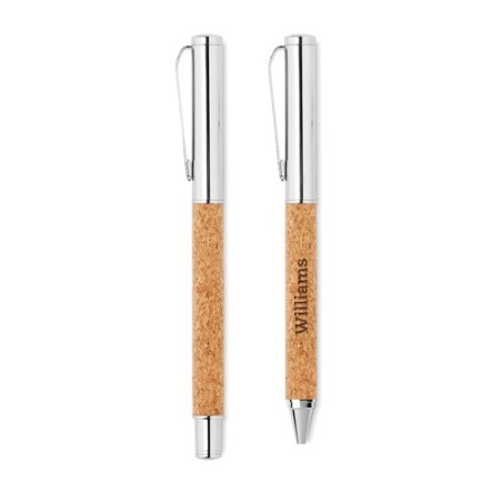 Stylo bille en métal  avec boîte en liège personnalisé QUERCUS Matières : métal Couleurs : bois goodies publicitaire événementie