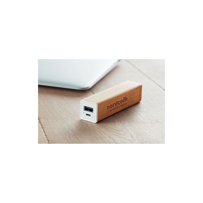 Chargeur Éco-responsable Personnalisé 2200 mAh en Bambou POWERBAM Couleurs : bois goodies publicitaire événementiel