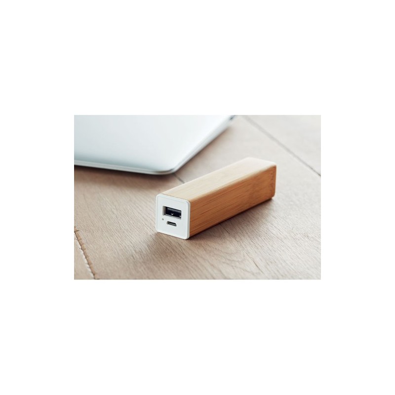 Chargeur Éco-responsable Personnalisé 2200 mAh en Bambou POWERBAM Couleurs : bois impression haute définition