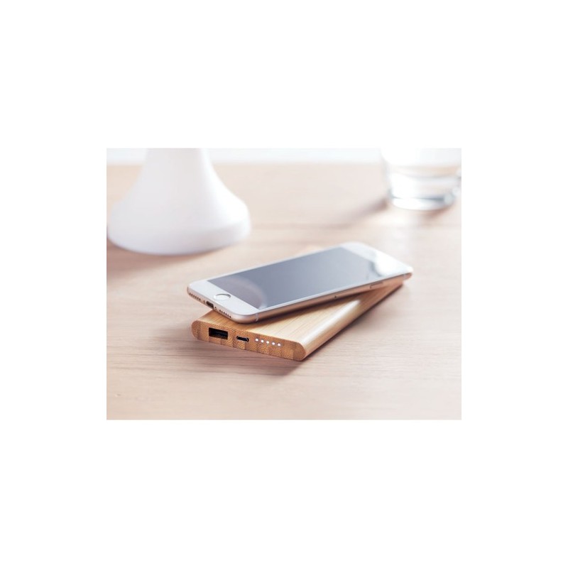 Chargeur Éco-responsable Personnalisé Powerbank en Bambou - ARENA Matières : bambou Couleurs : bois goodies publicitaire événeme