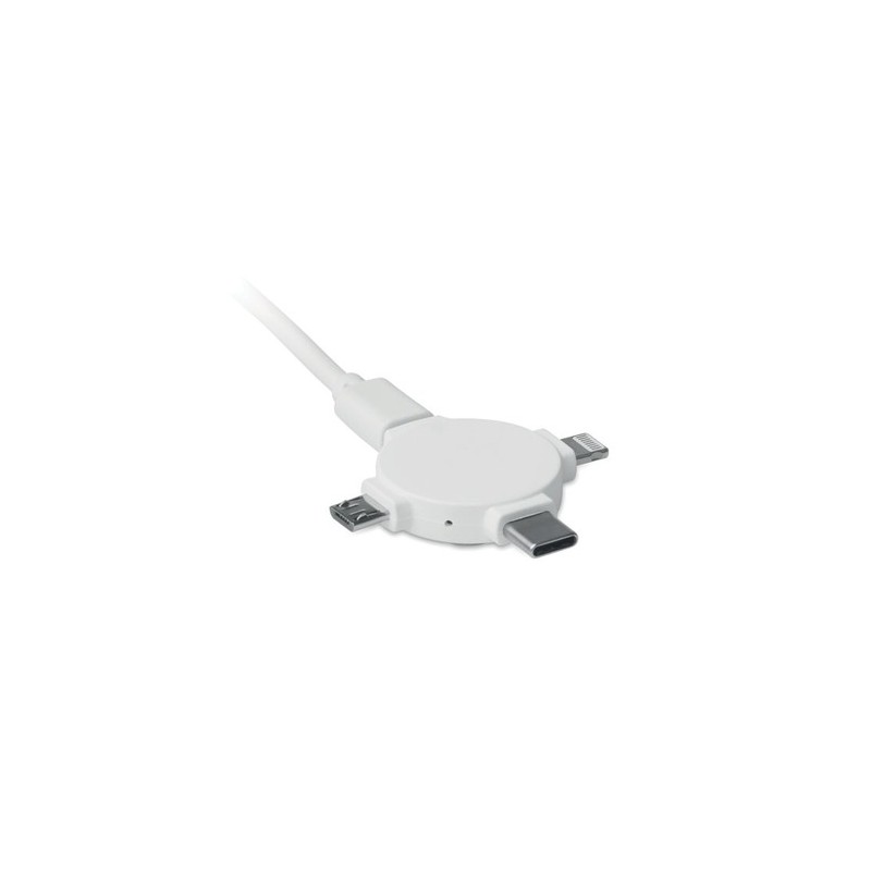 Câble 3 en 1 Personnalisé avec Adaptateur - LIGO CABLE Matières : PVC Couleurs : blanc