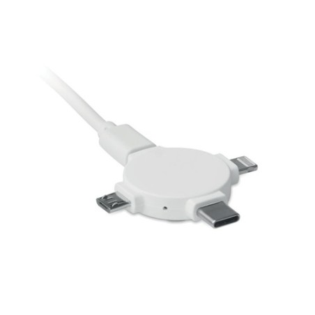 Câble 3 en 1 Personnalisé avec Adaptateur - LIGO CABLE Matières : PVC Couleurs : blanc