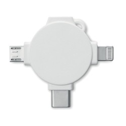 Câble 3 en 1 Personnalisé avec Adaptateur - LIGO CABLE Matières : PVC Couleurs : blanc 2
